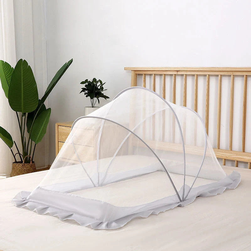 Baby Bottomless Foldable Mosquito Net in elegant grey, easy to store and effective against mosquitoes