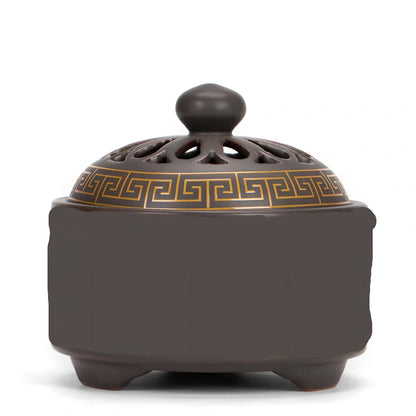 Handmade ceramic cloisonné incense burner with backward smoke channel and enamel decoration