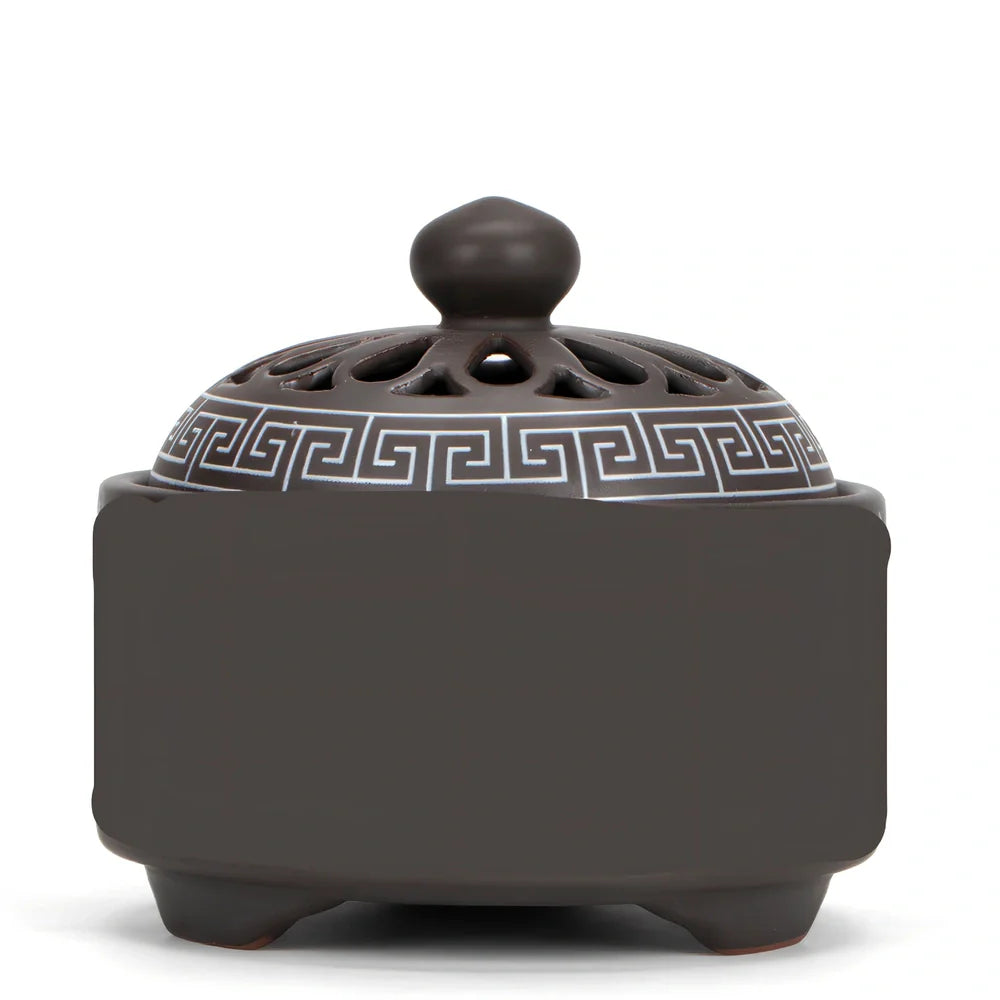 Handmade ceramic cloisonné incense burner with backward smoke channel and enamel decoration