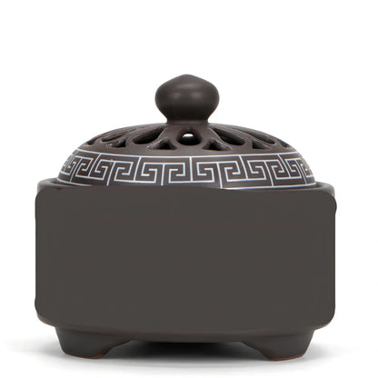Handmade ceramic cloisonné incense burner with backward smoke channel and enamel decoration