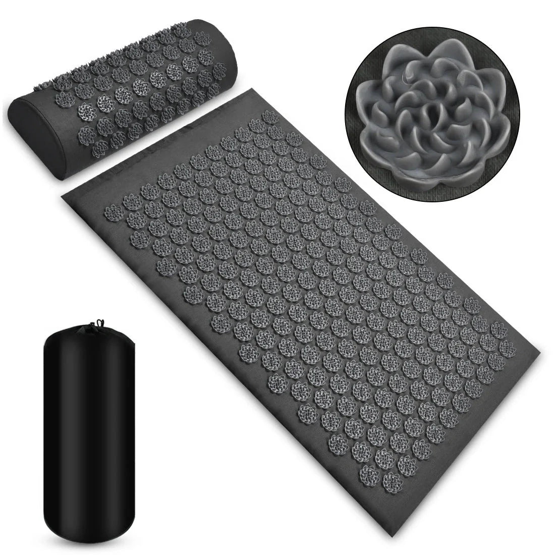 Acupressure massage mat with pillow for neck, back, and foot relaxation and relief