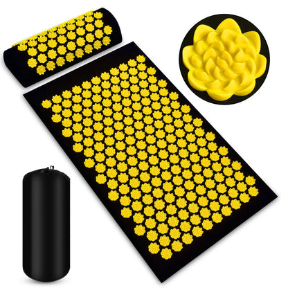 Acupressure massage mat with pillow for neck, back, and foot relaxation and relief