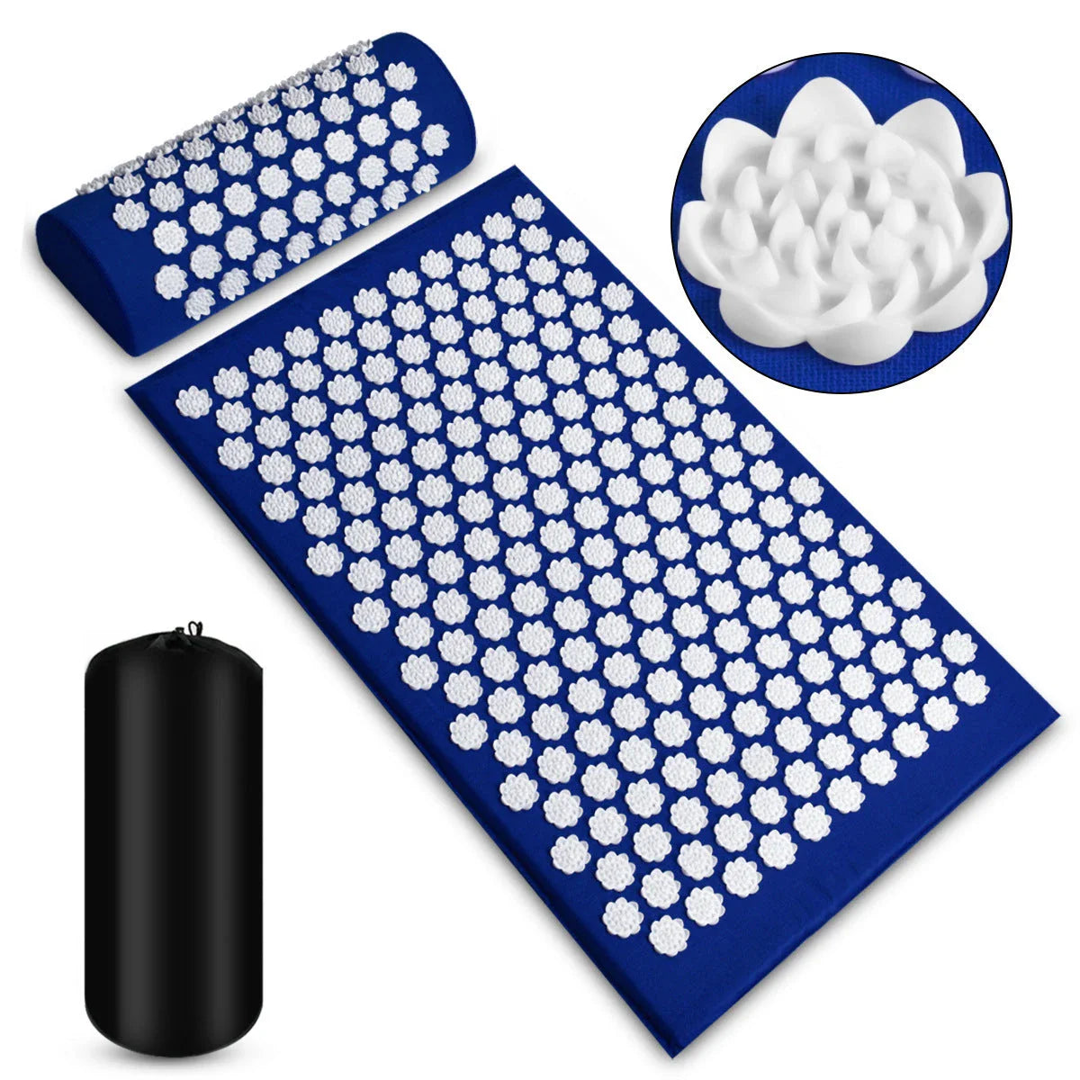 Acupressure massage mat with pillow for neck, back, and foot relaxation and relief