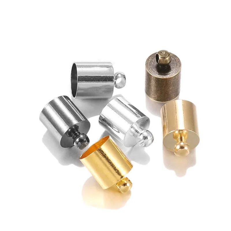 Assorted copper weight caps in gold, silver, and bronze electroplated finishes, shown in different sizes for jewellery making.