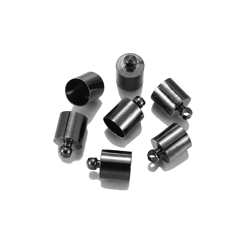 Assorted copper weight caps in gold, silver, and bronze electroplated finishes, shown in different sizes for jewellery making.