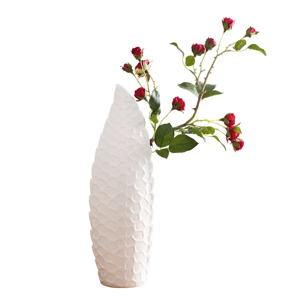 White ceramic flower vase with matte finish in Nordic design style