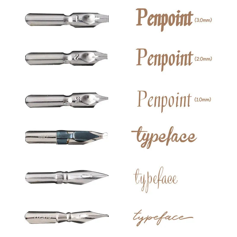 Black and brown comic calligraphy dip pen with six stainless steel nibs for manga illustration