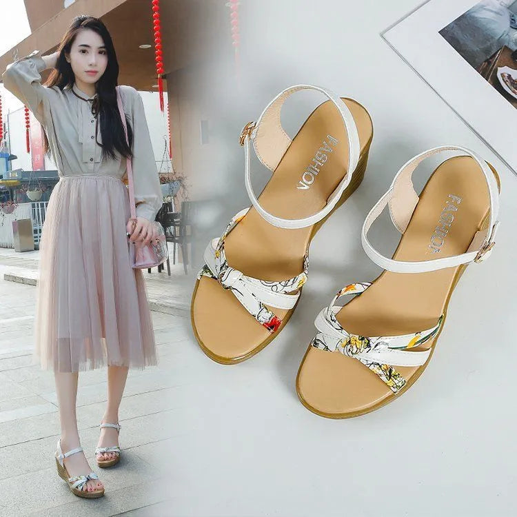 Women's pink wedge sandals with fish mouth design, non-slip PU soles, and adjustable buckle closure.