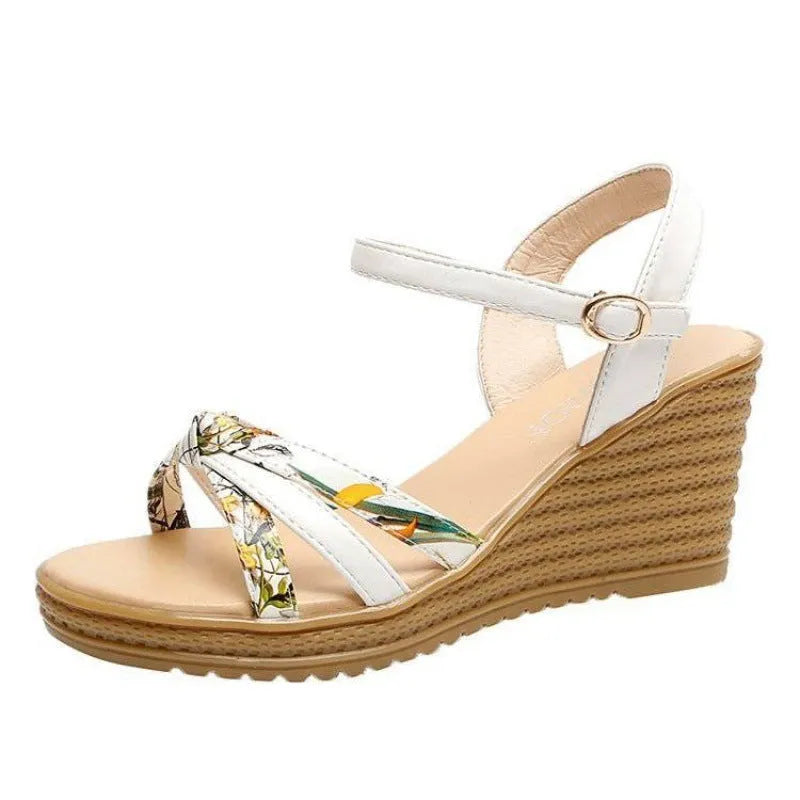 Women's pink wedge sandals with fish mouth design, non-slip PU soles, and adjustable buckle closure.