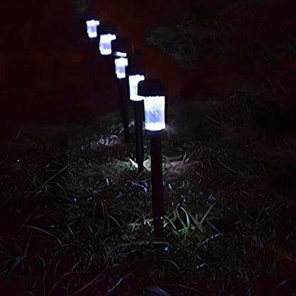 Solar-powered LED lawn light with 55mm diameter and waterproof plastic construction for garden illumination