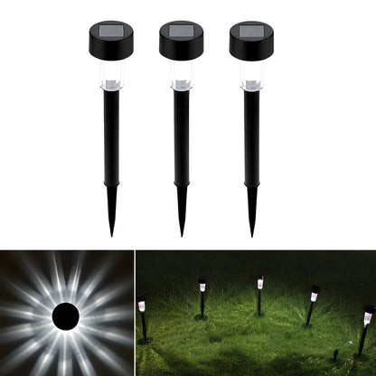 Solar-powered LED lawn light with 55mm diameter and waterproof plastic construction for garden illumination