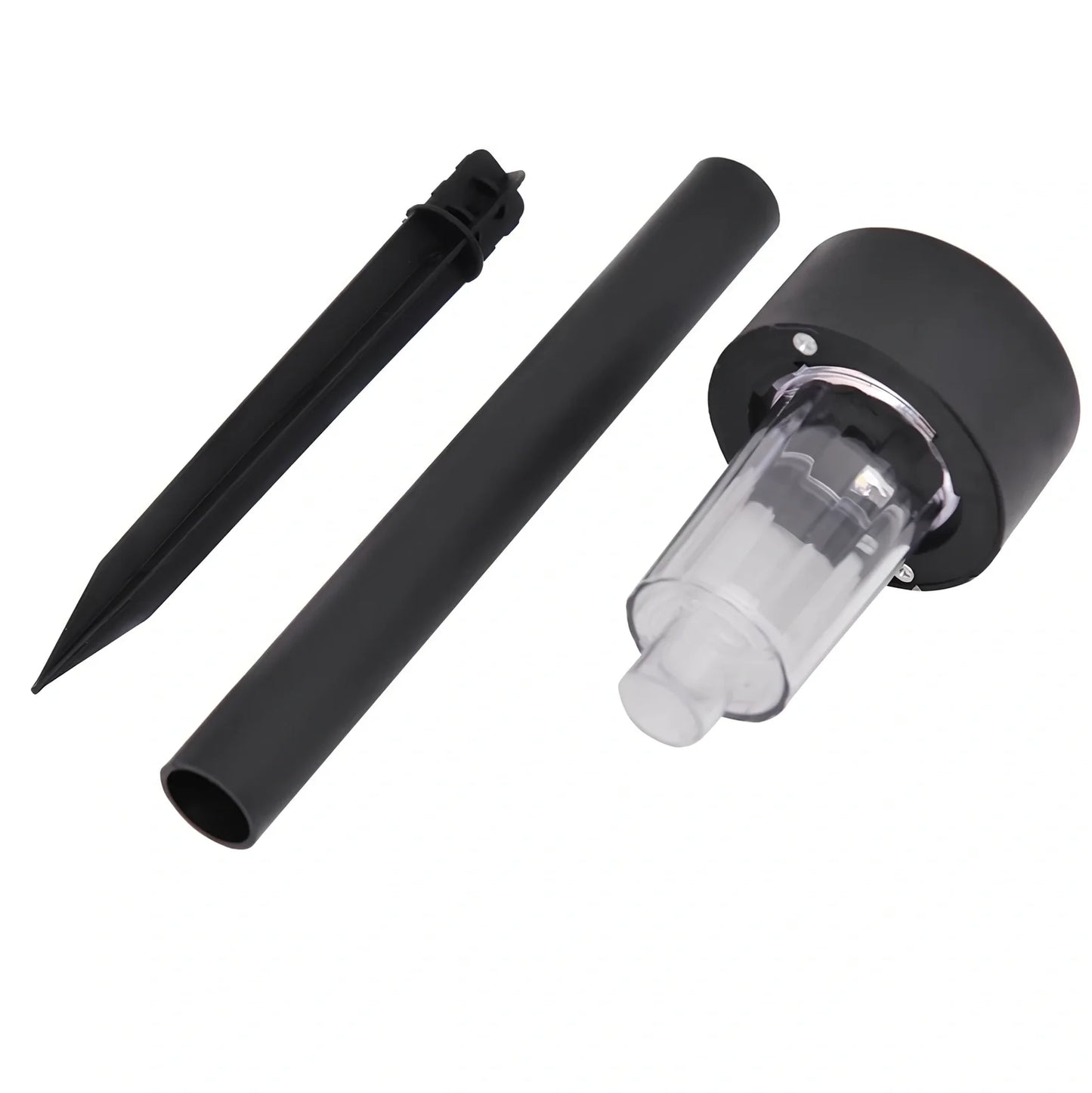 Solar-powered LED lawn light with 55mm diameter and waterproof plastic construction for garden illumination