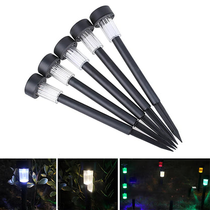 Solar-powered LED lawn light with 55mm diameter and waterproof plastic construction for garden illumination