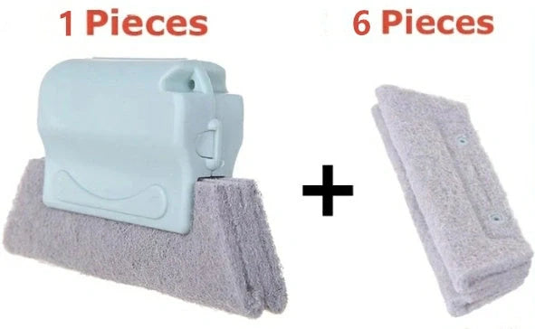Window groove cleaning brush with comfortable grip and scouring pad head