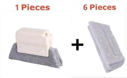 Window groove cleaning brush with comfortable grip and scouring pad head