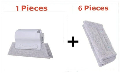 Window groove cleaning brush with comfortable grip and scouring pad head