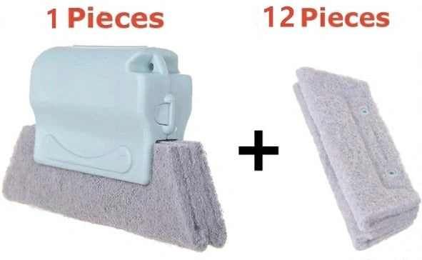 Window groove cleaning brush with comfortable grip and scouring pad head