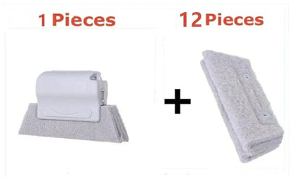 Window groove cleaning brush with comfortable grip and scouring pad head