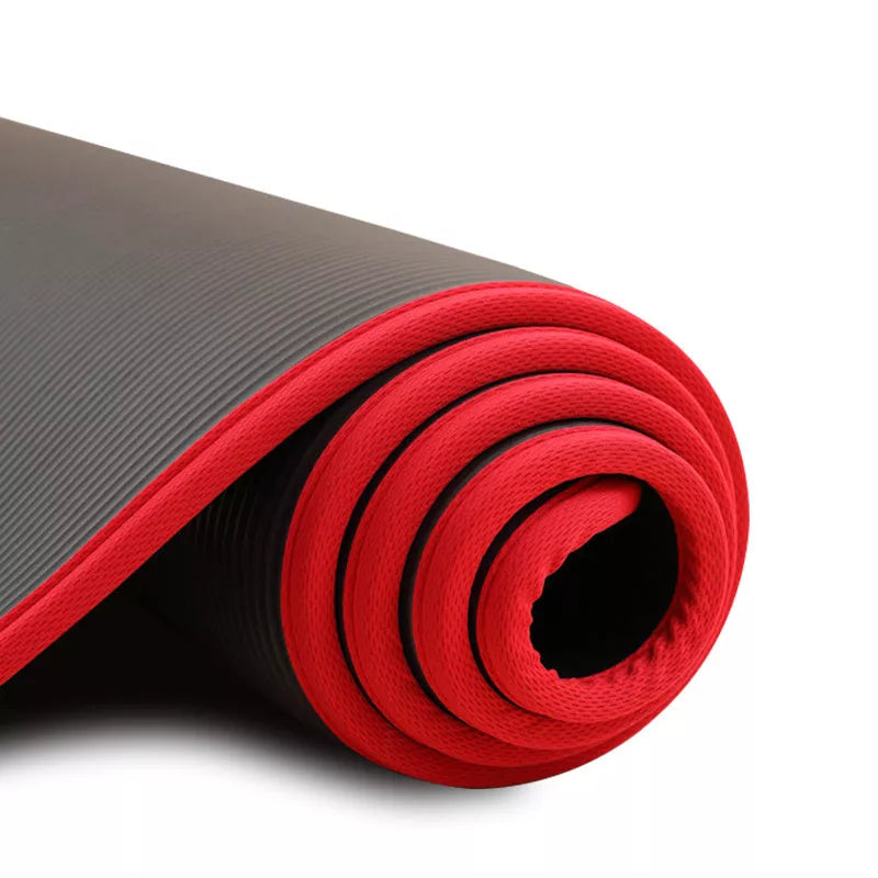 Extra thick non-slip yoga mat in black, blue, pink, or purple, ideal for beginners and professionals