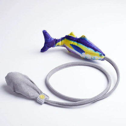 Interactive plush fish cat toy with realistic 3D design and swinging tail