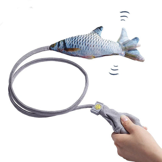Interactive plush fish cat toy with realistic 3D design and swinging tail