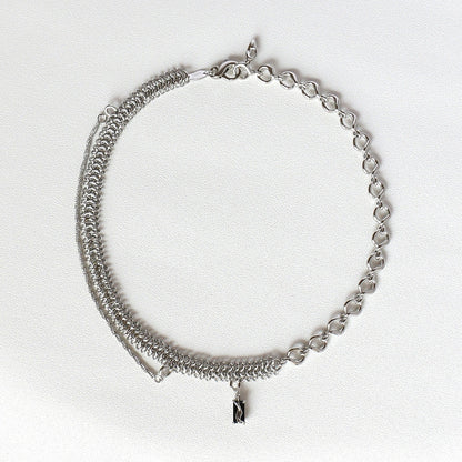 Elegant Clavicle Chain Necklace in silver color, featuring a delicate and sophisticated design with a pendant and chain made of premium copper and platinum plating