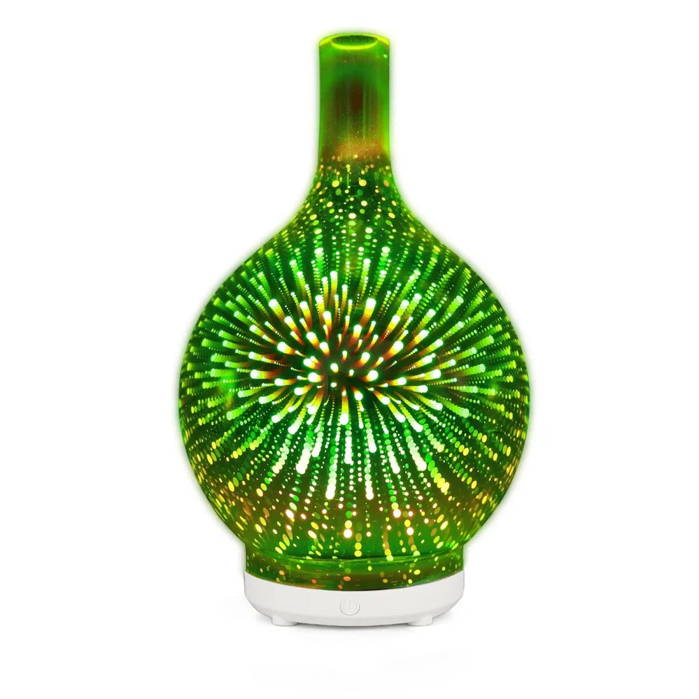 Transparent colourful glass vase humidifier with 1-litre water tank capacity and aromatherapy function