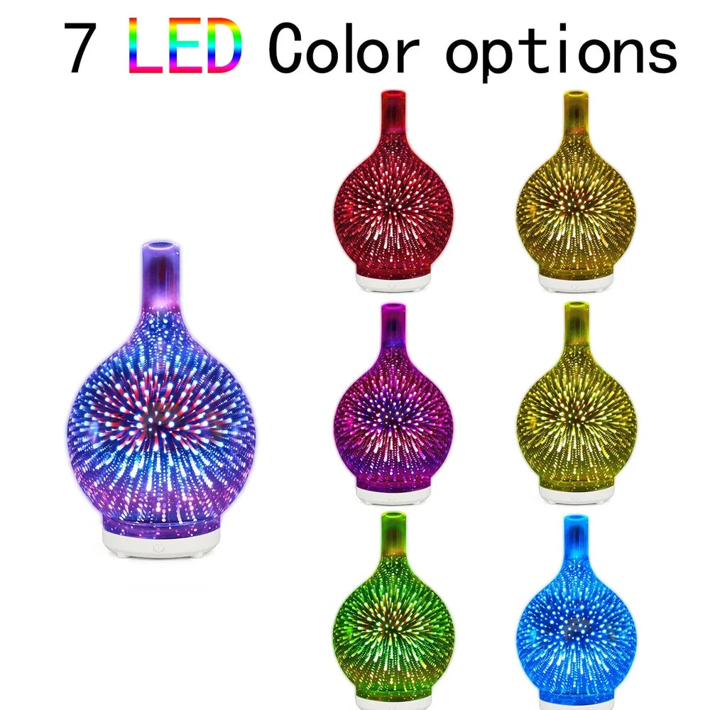 Transparent colourful glass vase humidifier with 1-litre water tank capacity and aromatherapy function