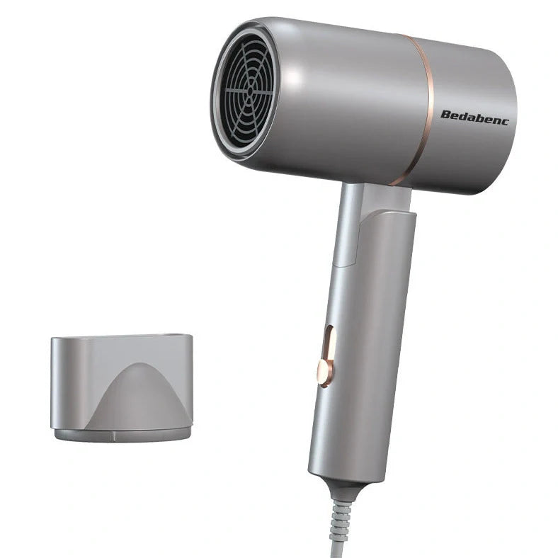 Compact black negative ion hair dryer showing 18cm length with four speed buttons and hot/cold air switch