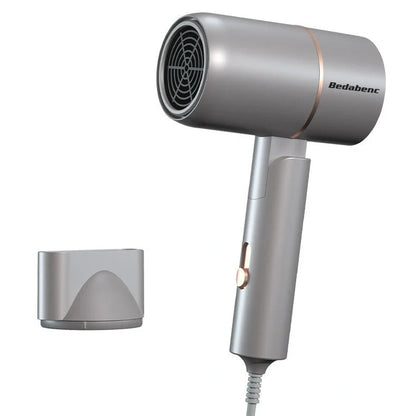 Compact black negative ion hair dryer showing 18cm length with four speed buttons and hot/cold air switch