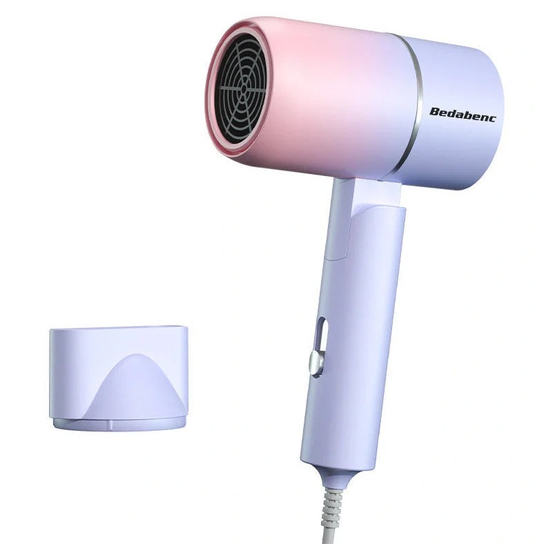 Compact black negative ion hair dryer showing 18cm length with four speed buttons and hot/cold air switch