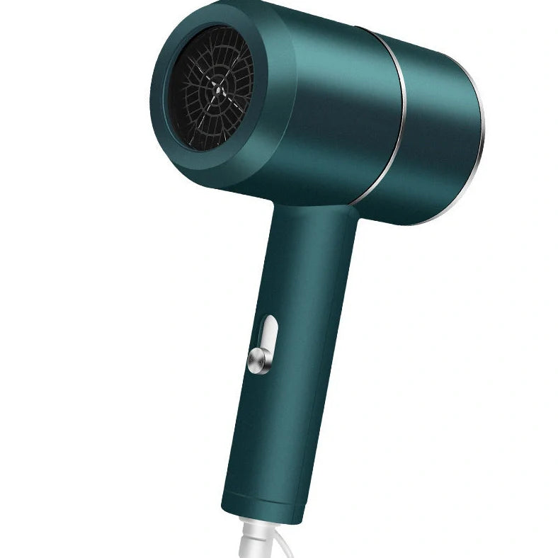 Compact black negative ion hair dryer showing 18cm length with four speed buttons and hot/cold air switch