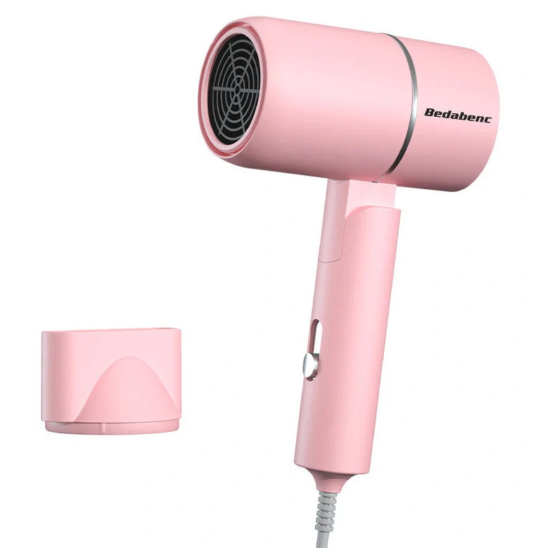 Compact black negative ion hair dryer showing 18cm length with four speed buttons and hot/cold air switch