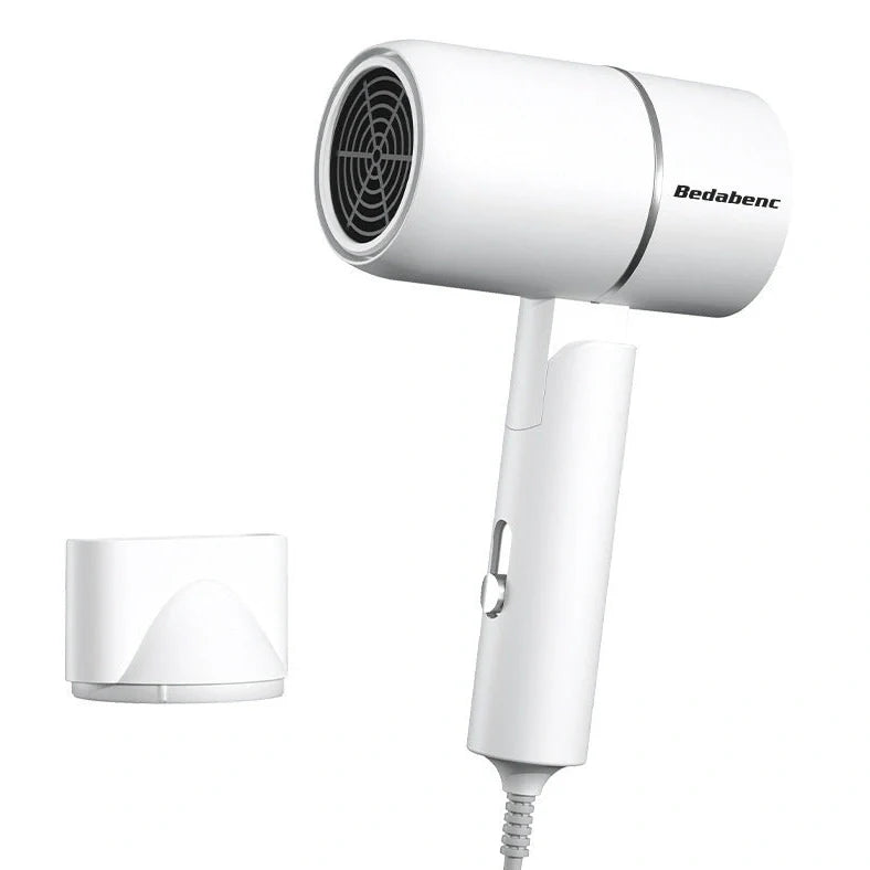 Compact black negative ion hair dryer showing 18cm length with four speed buttons and hot/cold air switch