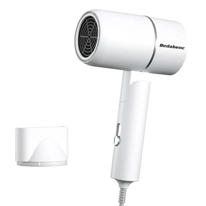 Compact black negative ion hair dryer showing 18cm length with four speed buttons and hot/cold air switch
