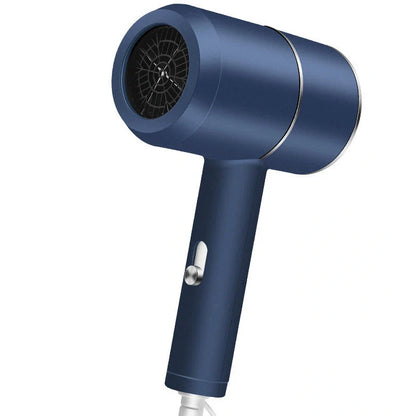 Compact black negative ion hair dryer showing 18cm length with four speed buttons and hot/cold air switch