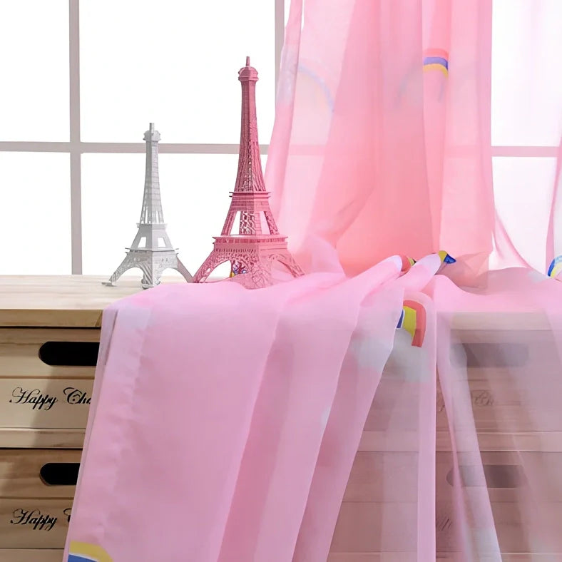 Rainbow patterned blackout curtain for children's bedroom in blue colour with hook attachment