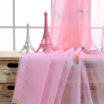 Rainbow patterned blackout curtain for children's bedroom in blue colour with hook attachment