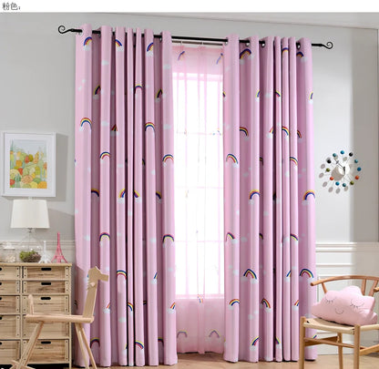 Rainbow patterned blackout curtain for children's bedroom in blue colour with hook attachment