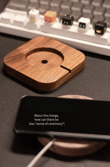 LZL walnut wood magnetic wireless charging stand for MagSafe iPhones on desktop