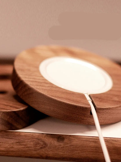LZL walnut wood magnetic wireless charging stand for MagSafe iPhones on desktop