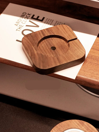LZL walnut wood magnetic wireless charging stand for MagSafe iPhones on desktop
