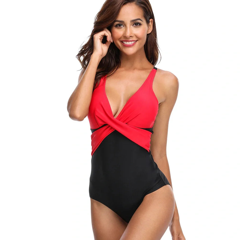 Women's solid colour backless one-piece swimsuit with high-waist design and push-up monokini styling