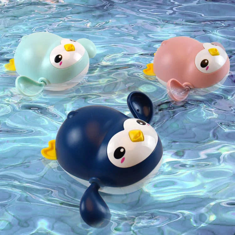 Colorful Penguin Clockwork Bath Toys Swimming and Waddling in the Tub