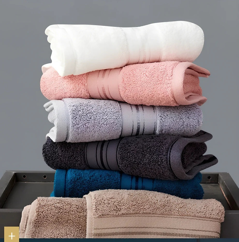 Egyptian cotton towel set showing 70x150cm bath towel and 34x75cm hand towel with beige colour