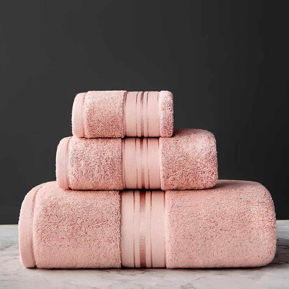 Egyptian cotton towel set showing 70x150cm bath towel and 34x75cm hand towel with beige colour