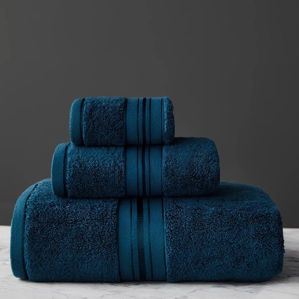 Egyptian cotton towel set showing 70x150cm bath towel and 34x75cm hand towel with beige colour