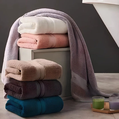 Egyptian cotton towel set showing 70x150cm bath towel and 34x75cm hand towel with beige colour