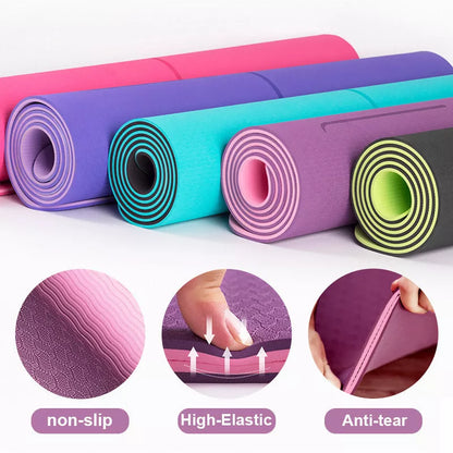 Double-layer TPE yoga mat with non-slip surface in various colors