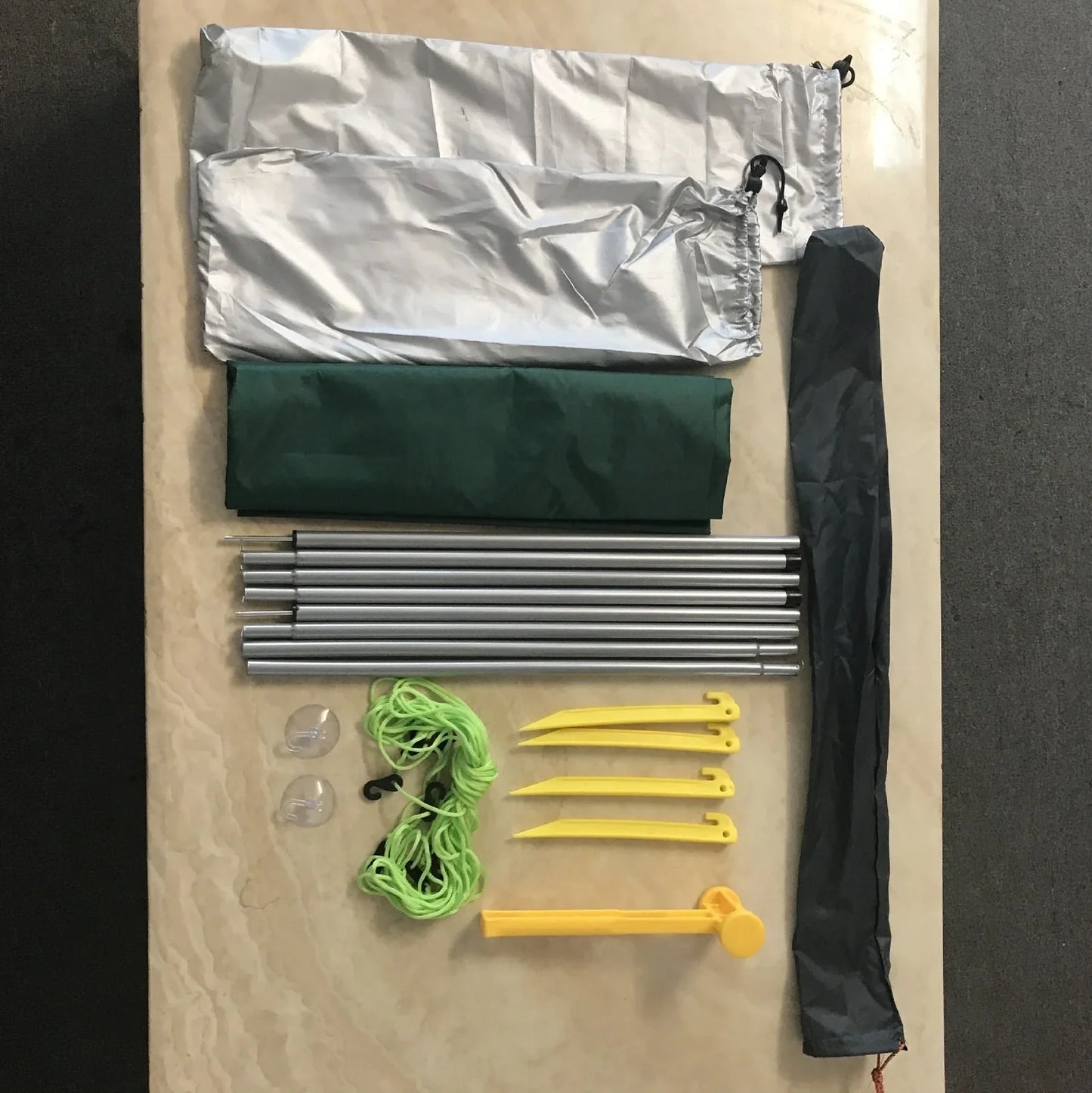 Green Unity car side awning extended 2.8m with aluminium poles and double bedroom structure for camping